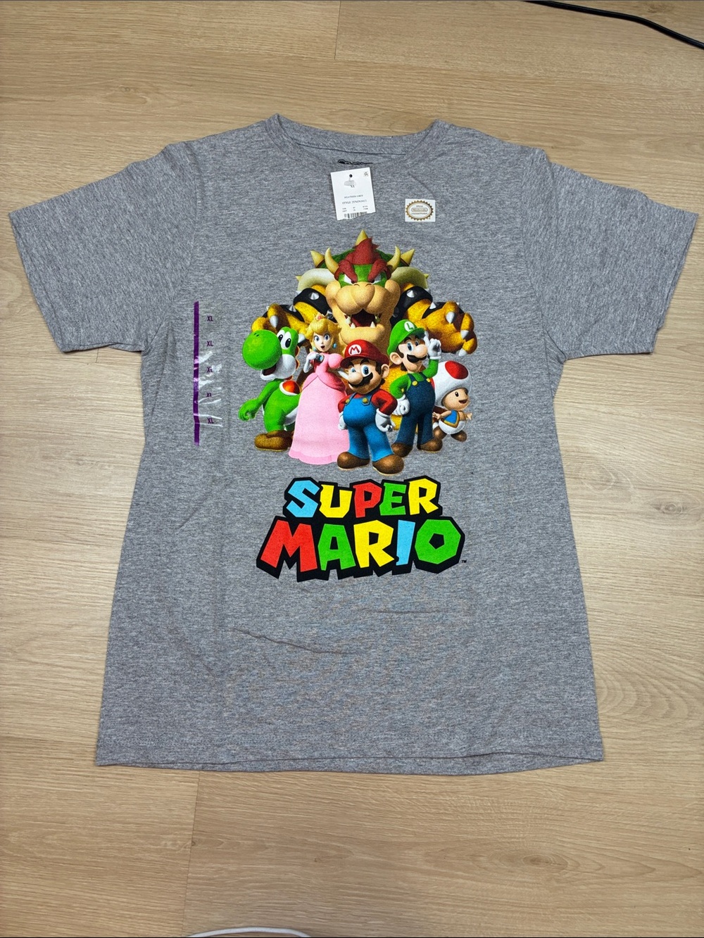 NEW Nintendo Super Mario Gray Tee with Colorful Character Graphic